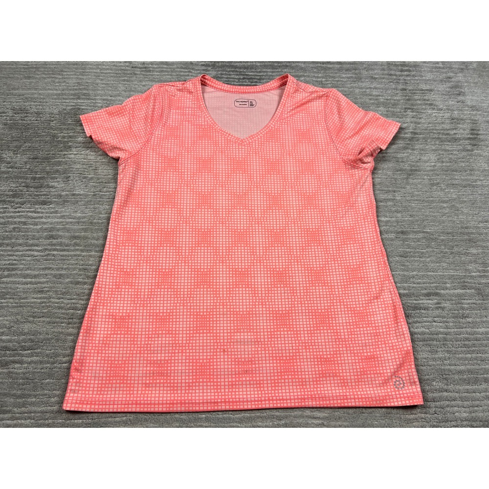 be inspired Activewear Top Women XL Pink Grid V-Neck Short Sleeve Sporty Tee
